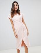 Asos Design Midi Wrap Dress With Side Button Detail-pink