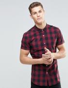 Asos Skinny Shirt In Red Buffalo Plaid With Short Sleeves - Red