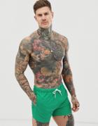 Asos Design Swim Shorts With Green Acid Wash In Short Length - Green