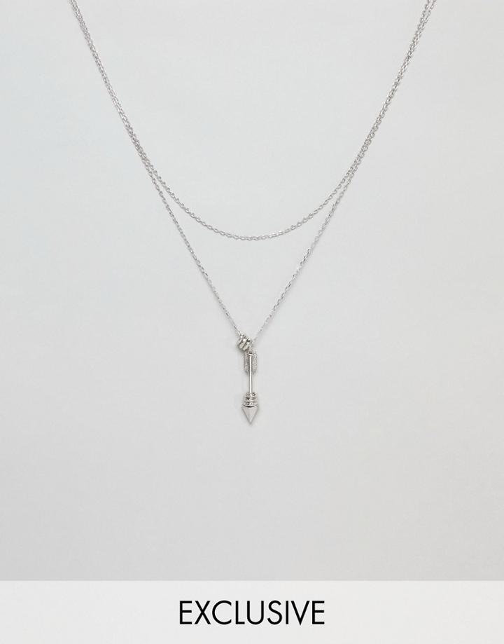 Icon Brand Antique Silver Necklace With Arrow Pendant & Chain In 2 Pack Exclusive To Asos - Silver