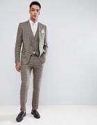 Asos Design Skinny Suit Pants In Wool Blend Camel Check - Beige