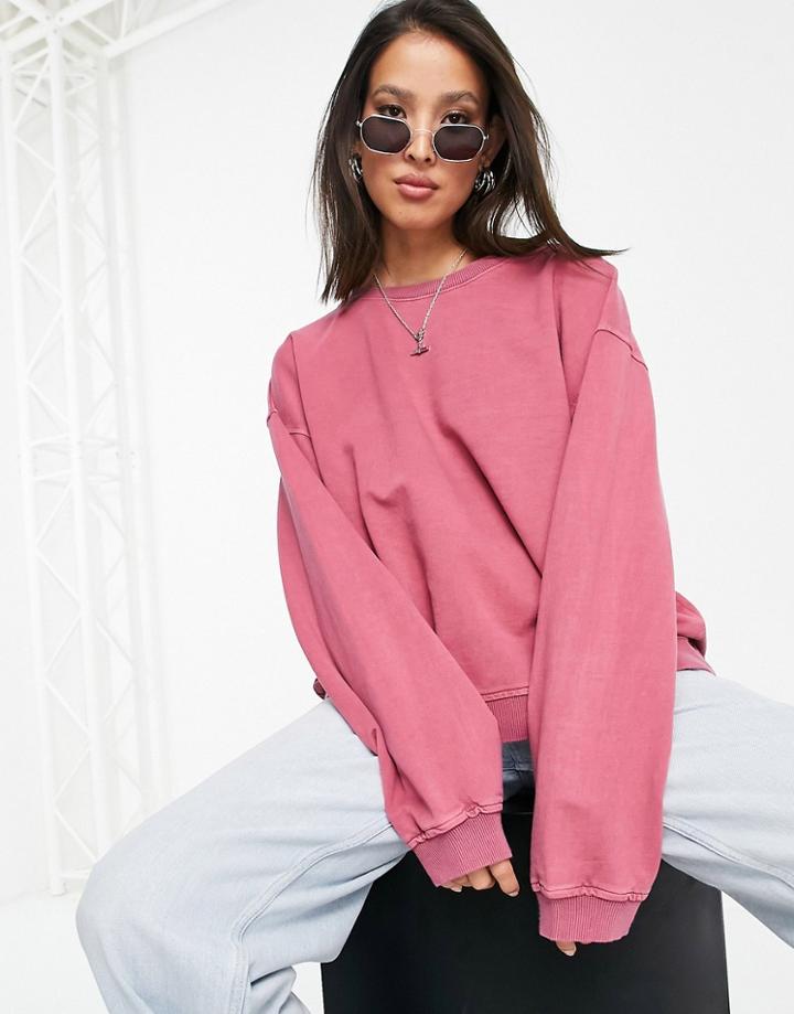 Topshop Acid Washed Sweatshirt In Pink