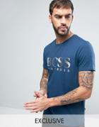 Boss Black By Hugo Boss Large Logo T-shirt In Regular Fit - Navy