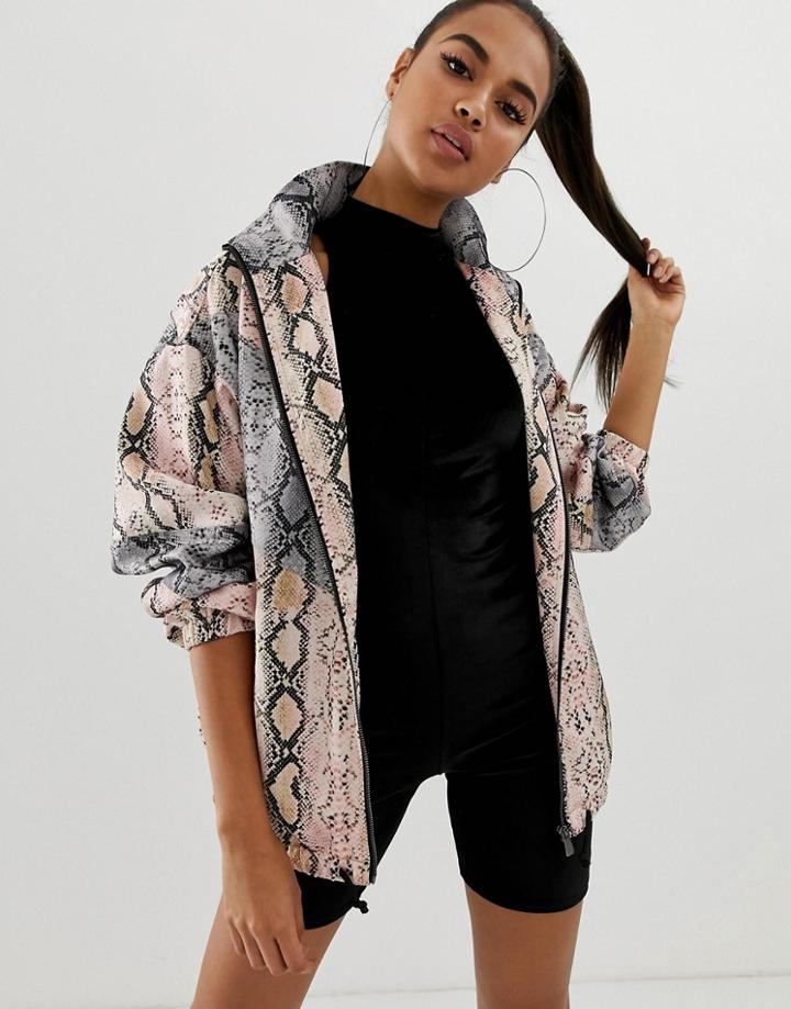 Asos Design Snake Spliced Bomber Jacket - Multi