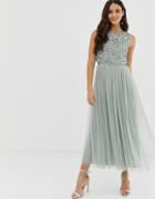 Maya Bridesmaid Sleeveless Midaxi Tulle Dress With Tonal Delicate Sequin Overlay In Green Lily - Green