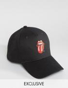 Reclaimed Vintage Inspired Baseball Cap In Black With Rolling Stones Logo - Black