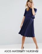 Asos Maternity Nursing Scallop Dress With Short Sleeve - Blue