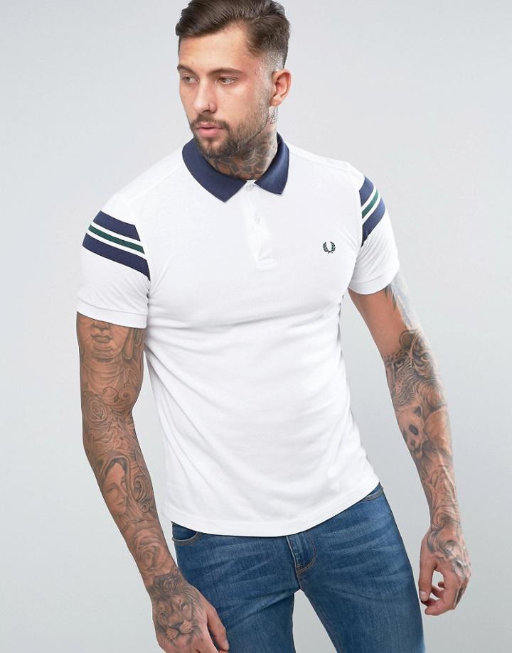 Fred Perry Slim Pique Polo Bomber Stripe Sleeve In White - White