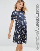 Asos Maternity Swing Dress With Short Sleeve In Floral Print - Multi