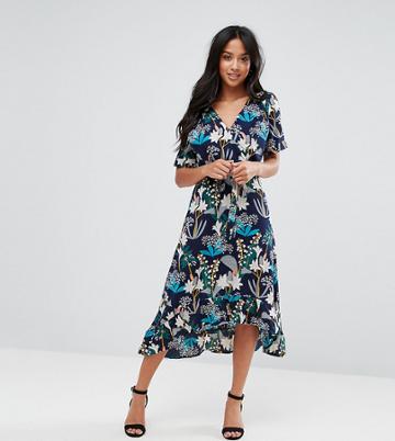 Yumi Petite Floral Midi Wrap Dress - Black
