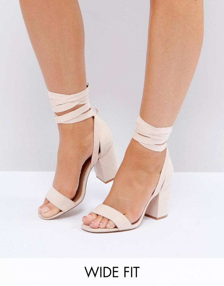 Asos Howling Wide Fit Tie Leg Heeled Sandals - Beige