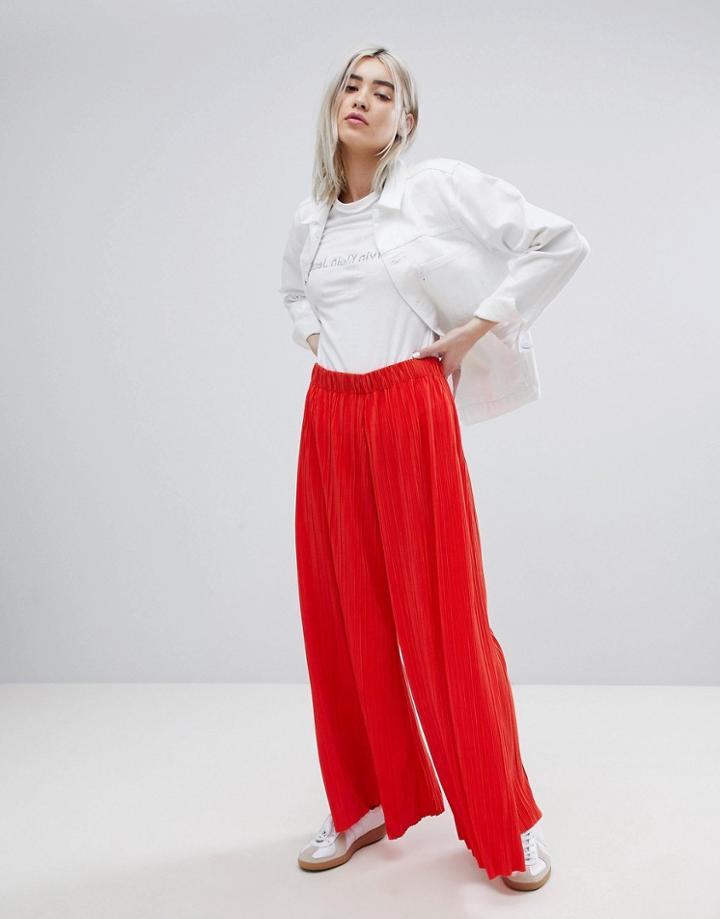 Weekday Pleat Wide Leg Pants - Red