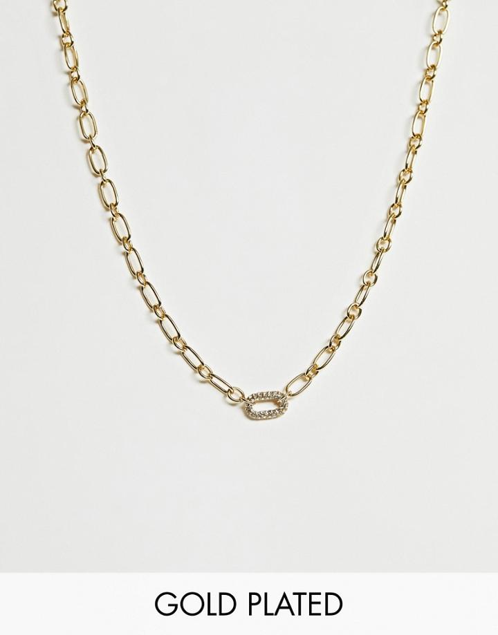 Asos Design Premium Gold Plated Necklace With Swarvoski Crystal Oval Link Pendant - Gold