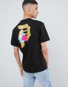 Primitive Skateboarding Flores T-shirt With Rose Logo Back Print In Black - Black