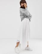 Asos White Cotton Stripe Asymmetric Midi Skirt - White