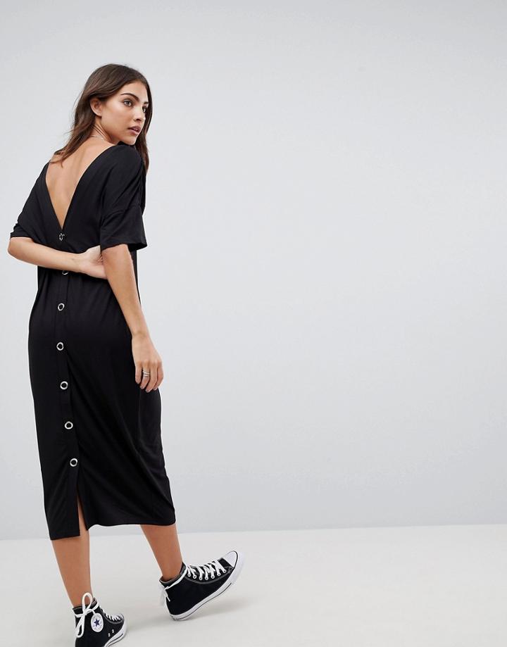 Noisy May Samantha Deep V Neck Midi Dress - Black