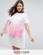 Asos Curve T-shirt Dress With Dip Dye Fringing - Multi