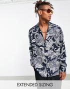 Asos Design Relaxed Deep Revere Shirt In Black Paisley Print In Recycled Polyester