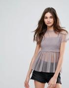 Influence Mesh Top With Shirring Detail - Gray