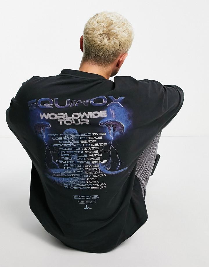 Asos Design Oversized Long Sleeve T-shirt In Washed Black With Back Print
