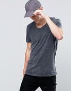 Selected Overdyed T-shirt With Acid Wash In Black - Black