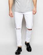 Asos Skinny Jeans In White With Knee Rips - White