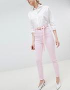 Asos Design Farleigh High Waist Mom Jeans In Washed Pink With Belt