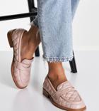 Asos Design Wide Fit Mighty Quilted Padded Flat Loafers In Beige-neutral