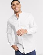 River Island Slim Fit Oxford Shirt With Grandad Collar In White-navy