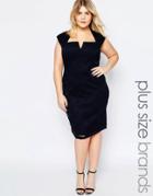 Goddiva Plus Lace Dress With Cut Out Neckline - Navy