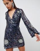 Asos Design Embellished Sequin Star Mini Dress - Navy