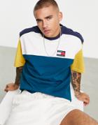 Tommy Jeans Organic Cotton Color Block Badge Logo T-shirt In Blue