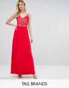 Little Mistress Tall Lace Top Pleated Maxi Dress - Red