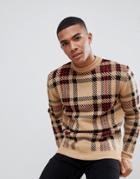 New Look Sweater With Check Detail In Camel - Tan