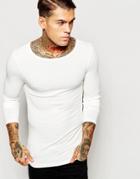Asos Extreme Muscle Long Sleeve T-shirt In Off White With Boat Neck - Off White