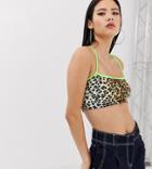 Collusion Crop Top In Leopard Print With Neon Binding-multi