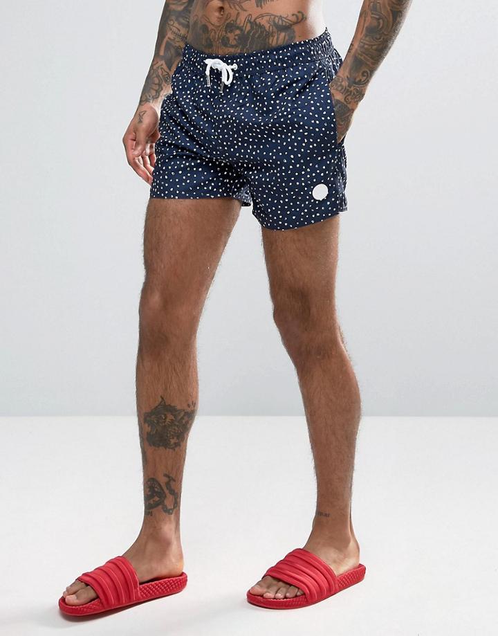 Native Youth Swim Shorts Paint Brush Polka Dot Print - Navy