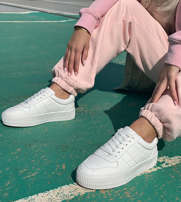 Asos Design Wide Fit Duet Flatform Lace Up Sneakers In White