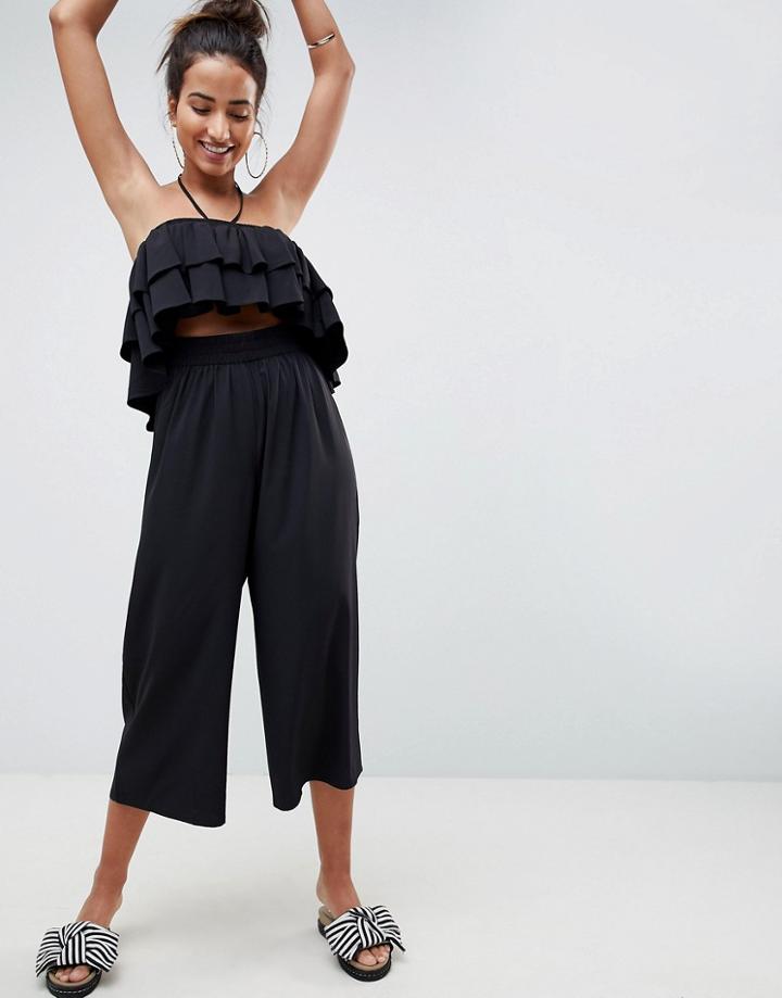 Asos Design Ruffle Bandeau Jumpsuit With Cut Out Waist Detail - Yellow