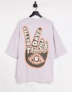 Asos Design Oversized T-shirt With Print In Lilac-purple