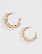 Asos Design Hoop Earrings With Graduating Pearls In Gold Tone - Gold