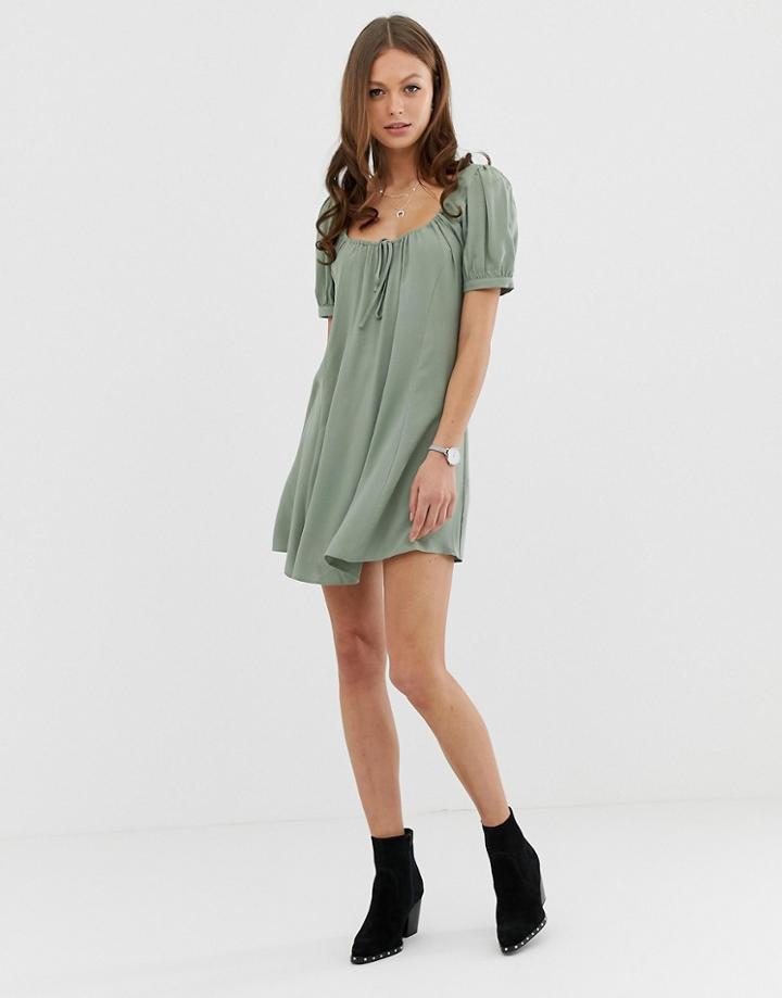 Asos Design 90s Scoop Neck Mini Skater Dress-green