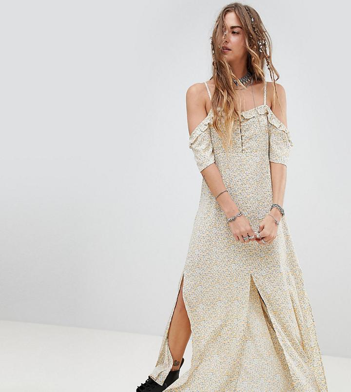 Sacred Hawk Off Shoulder Maxi Dress With Side Splits - Multi