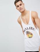 Asos Design Malibu Extreme Racer Back Tank With Raw Edge And Burnout - White