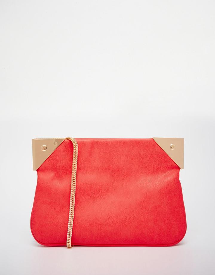 Aldo Clutch Bag With Metal Corner Detail - Coral