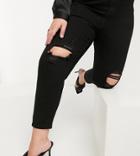 In The Style Plus X Jac Jossa Mom Jeans With Ripped Knee In Washed Black