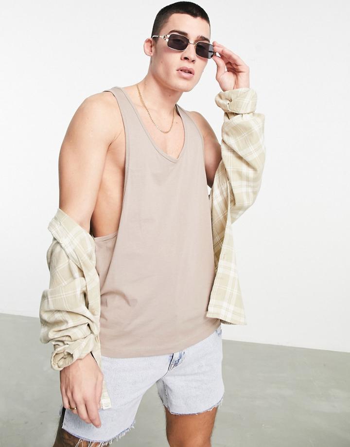 Asos Design Tank Top With Extreme Racer Back In Light Brown