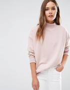 New Look High Neck Ribbed Sweatshirt - Pink
