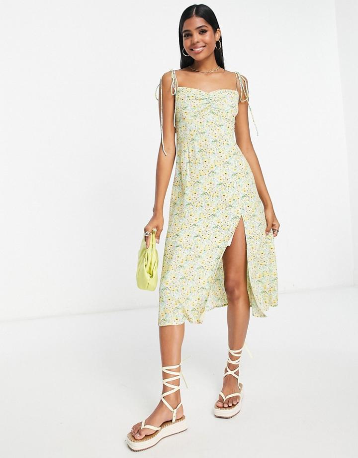 Urban Revivo Cami Midi Dress With Front Split In Yellow Print