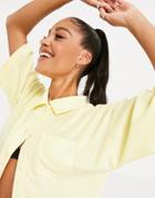 Missguided Set Towelling Shirt With Short Sleeve In Lemon-yellow
